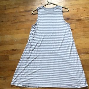 Long striped white and gray dress.